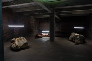 Warehouse with lights and stones